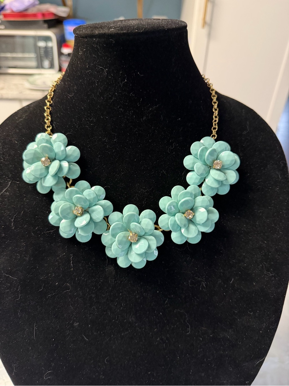J. Crew Turquoise Floral Cluster Necklace with Gold-Tone Chain